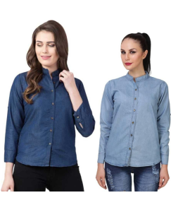 Womens Denim Solid Shirt Buy 1 Get 1 Free Denim  Blue Pattern